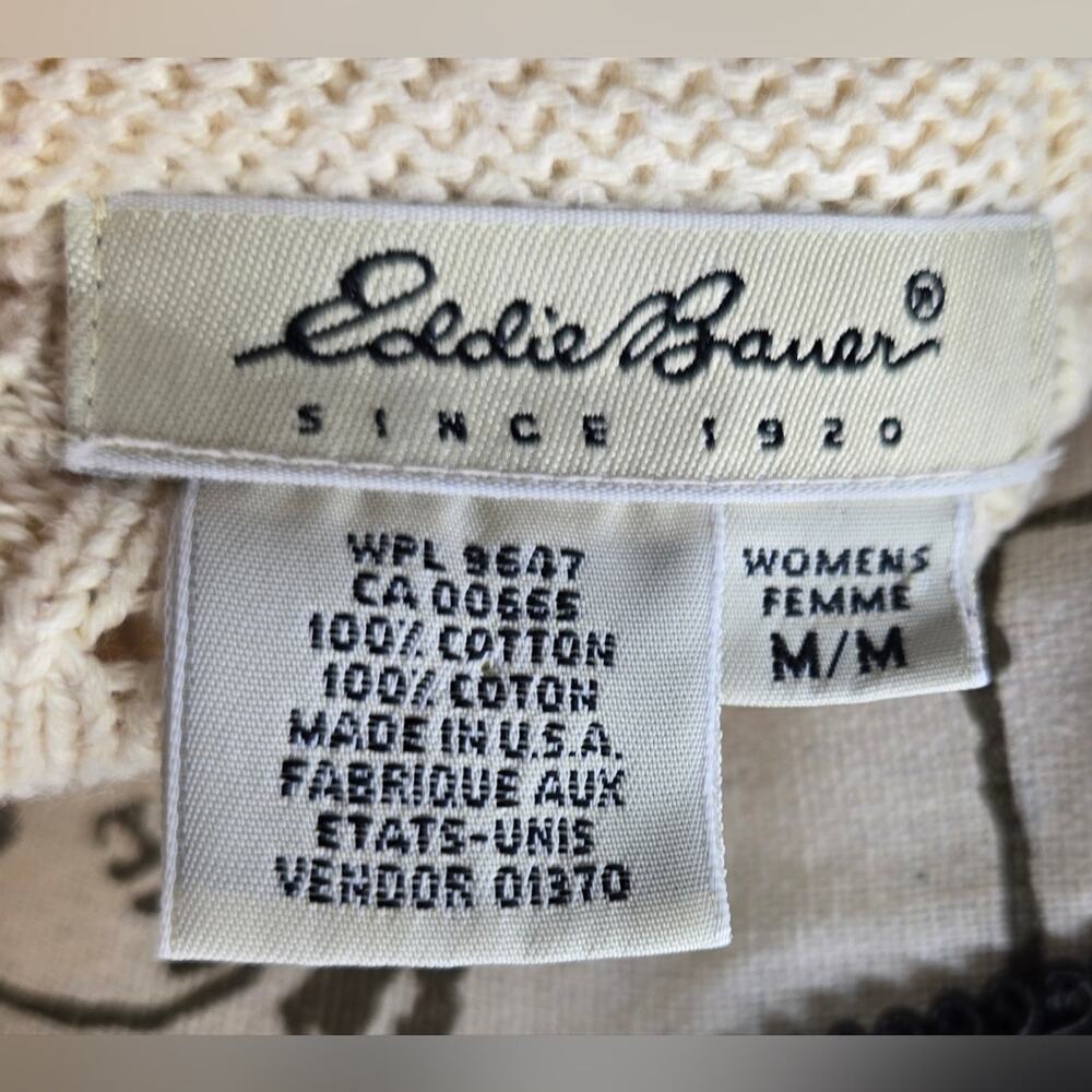 EDDIE BAUER Womens Cream Short Sleeve Sweater Size Medium Round Neck - Picture 5 of 5
